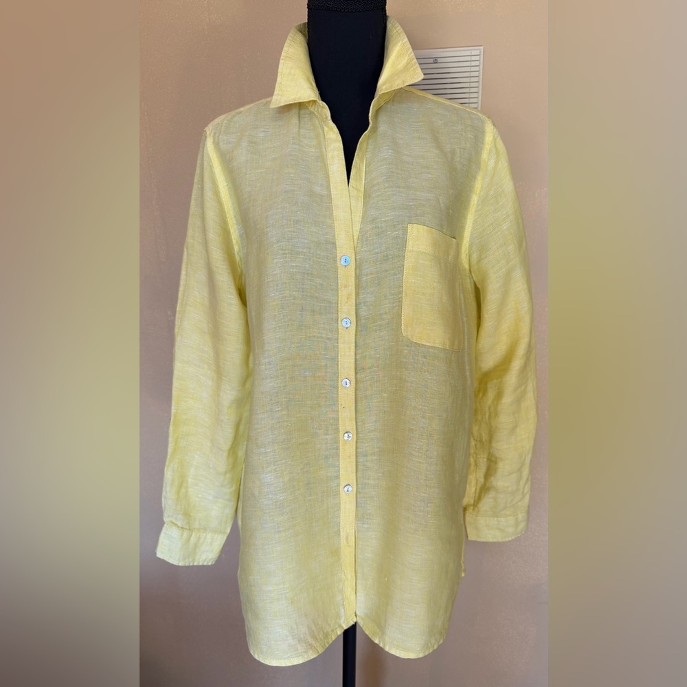 C&C California Light Yellow Linen Casual Button Down Shirt